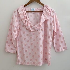 Devon Baer Pink Silk Polka Dot Ruffle Blouse Medium